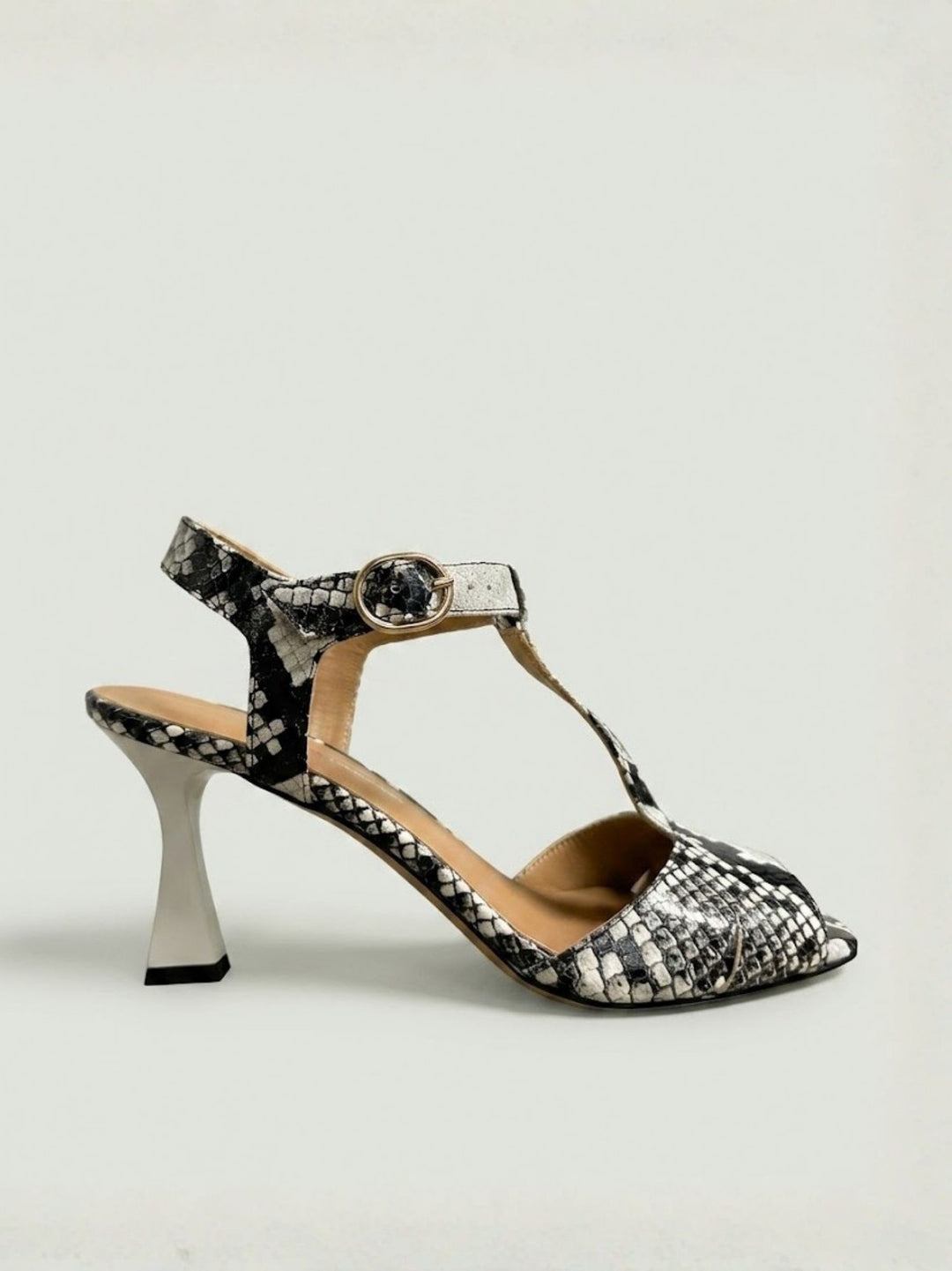 Sandalo T-Bar in pelle pitonata bianco grigio R1102 BEIGE ANDREA MORANDO 