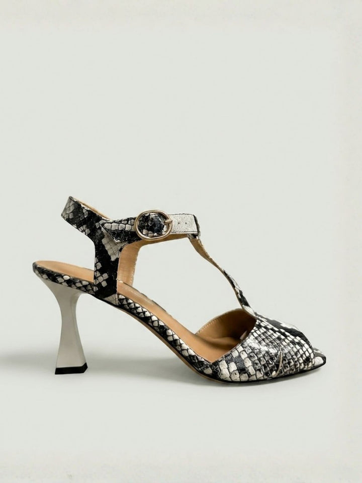 Sandalo T-Bar in pelle pitonata bianco grigio R1102 BEIGE ANDREA MORANDO 