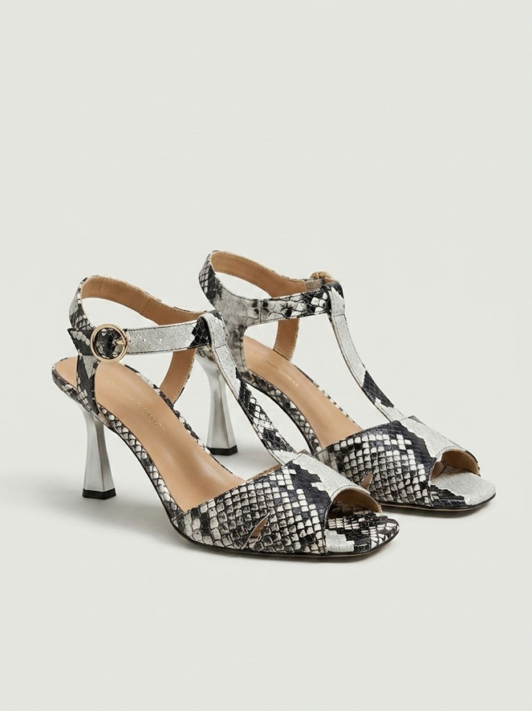 Sandalo T-Bar in pelle pitonata bianco grigio R1102 BEIGE ANDREA MORANDO 