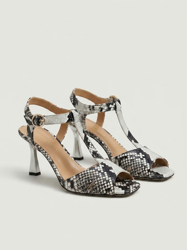 Sandalo T-Bar in pelle pitonata bianco grigio R1102 BEIGE ANDREA MORANDO 