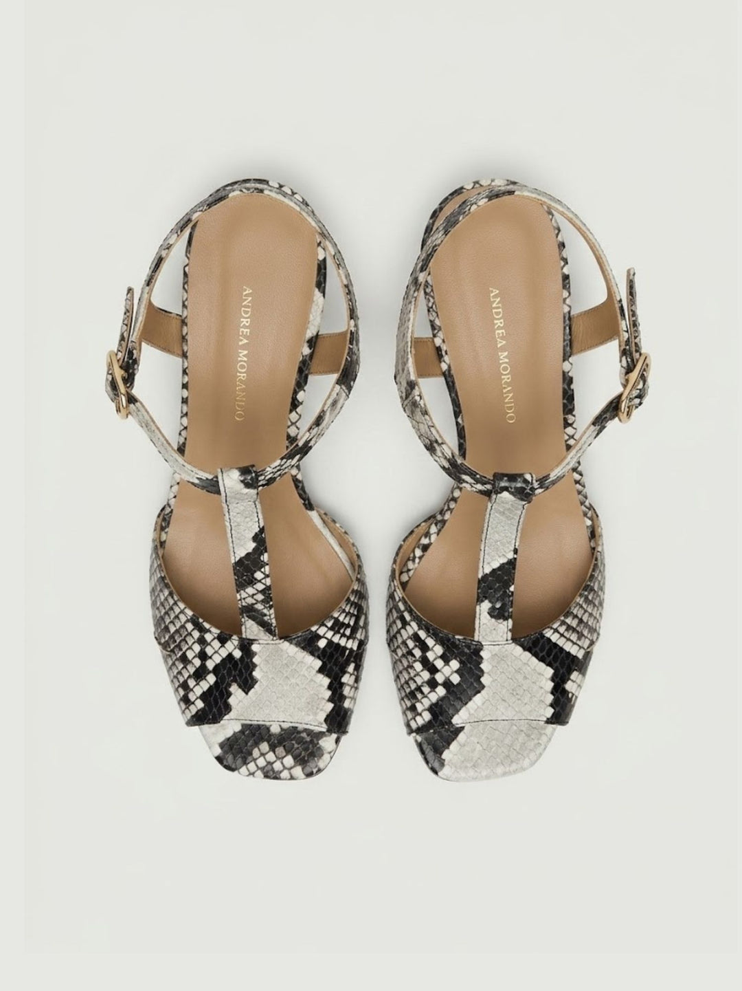 Sandalo T-Bar in pelle pitonata bianco grigio R1102 BEIGE ANDREA MORANDO 