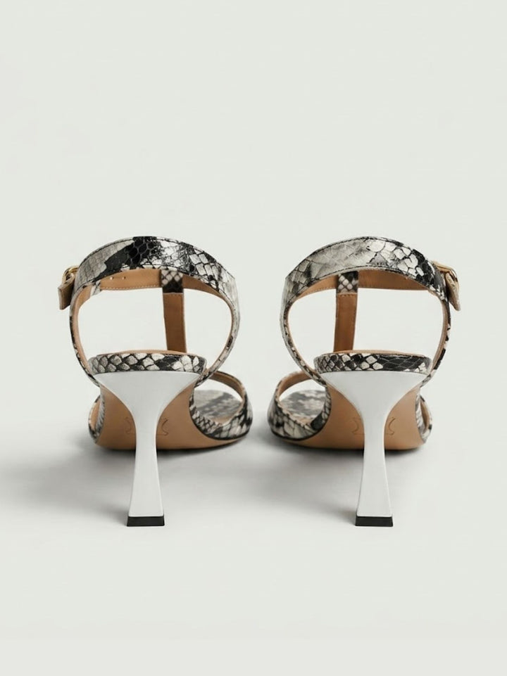 Sandalo T-Bar in pelle pitonata bianco grigio R1102 BEIGE ANDREA MORANDO 