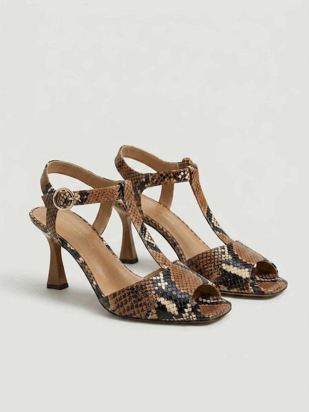 Sandalo T-Bar in pelle pitonata cuoio R1102 CUOIO ANDREA MORANDO 