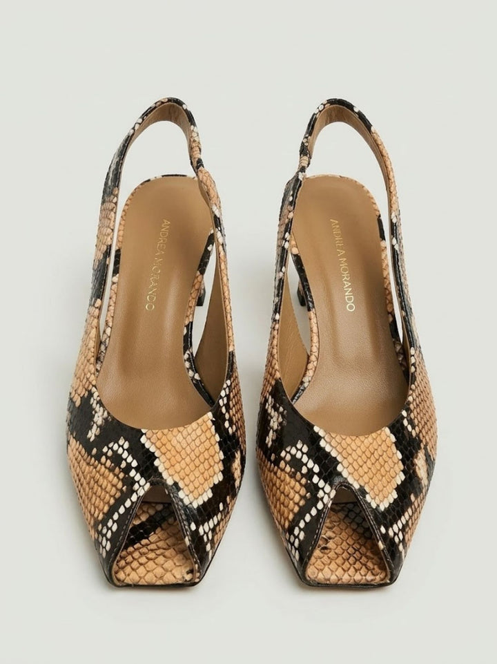 Spuntata slingback in pelle pitonata arancio R1702 ARANCIO ANDREA MORANDO 