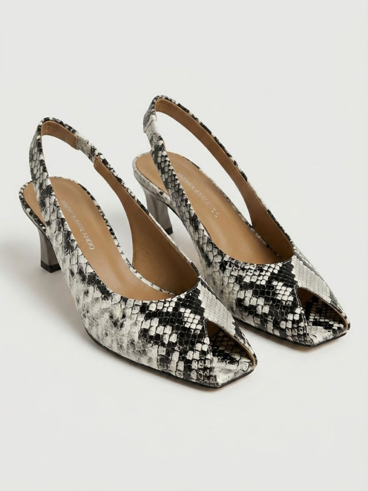 Spuntata slingback in pelle pitonata bianco grigio R1702 BEIGE ANDREA MORANDO 