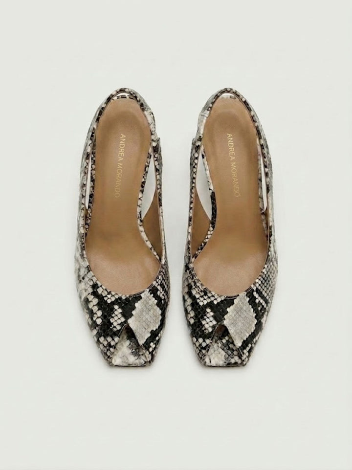 Spuntata slingback in pelle pitonata bianco grigio R1702 BEIGE ANDREA MORANDO 