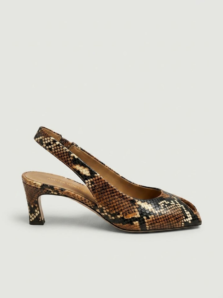 Spuntata slingback in pelle pitonata cuoio R1702 CUOIO ANDREA MORANDO 