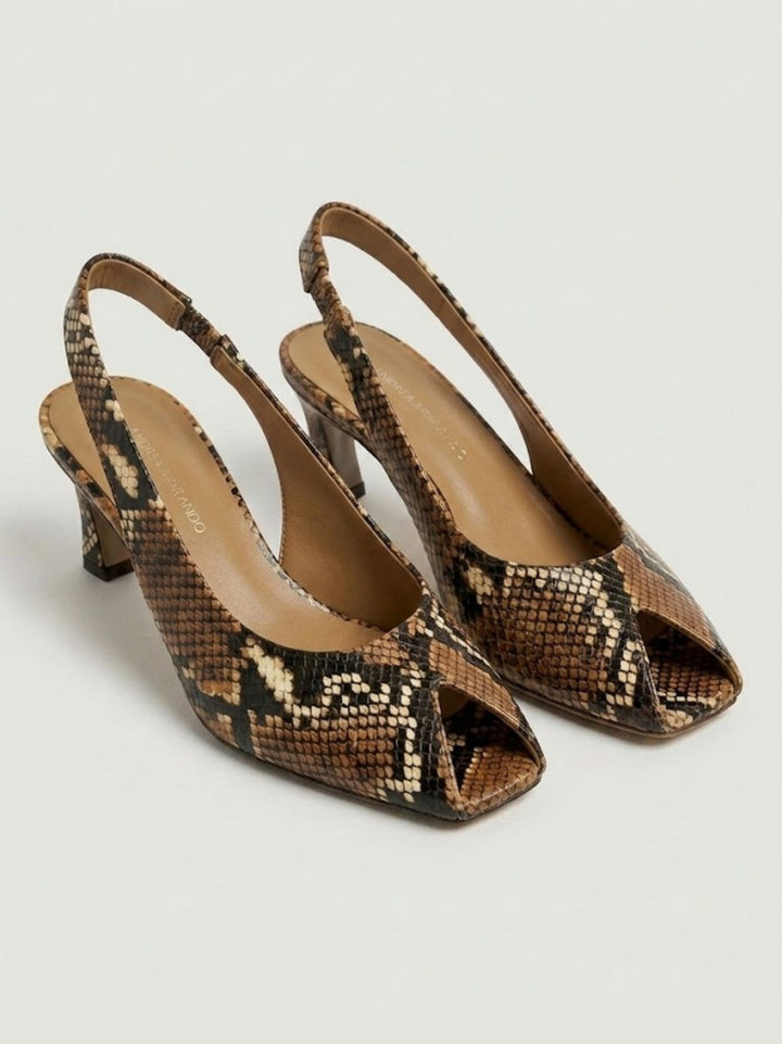 Spuntata slingback in pelle pitonata cuoio R1702 CUOIO ANDREA MORANDO 