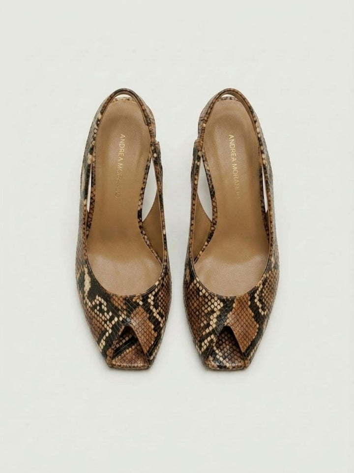 Spuntata slingback in pelle pitonata cuoio R1702 CUOIO ANDREA MORANDO 