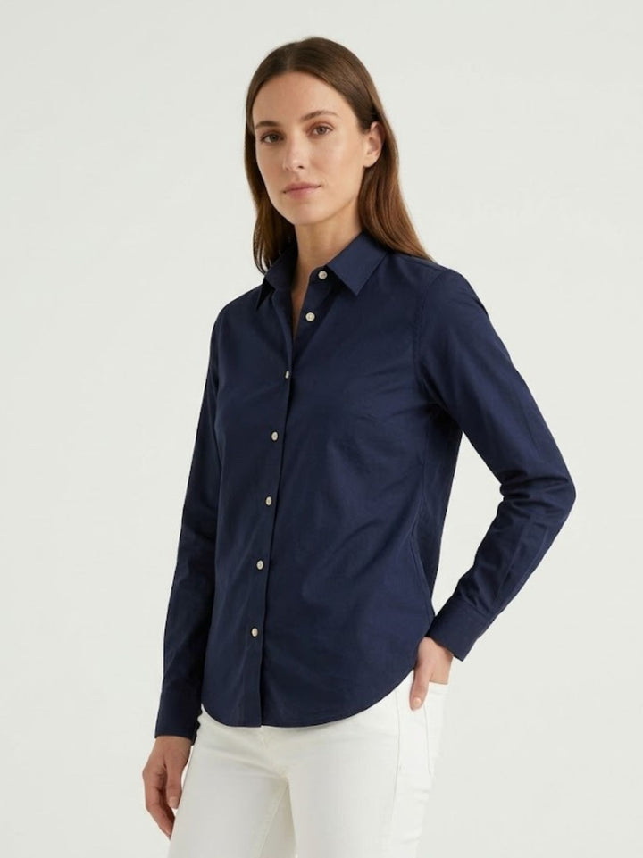 Camicia con bottoni madreperla in cotone navy RUBINO BLU ANDREA MORANDO 