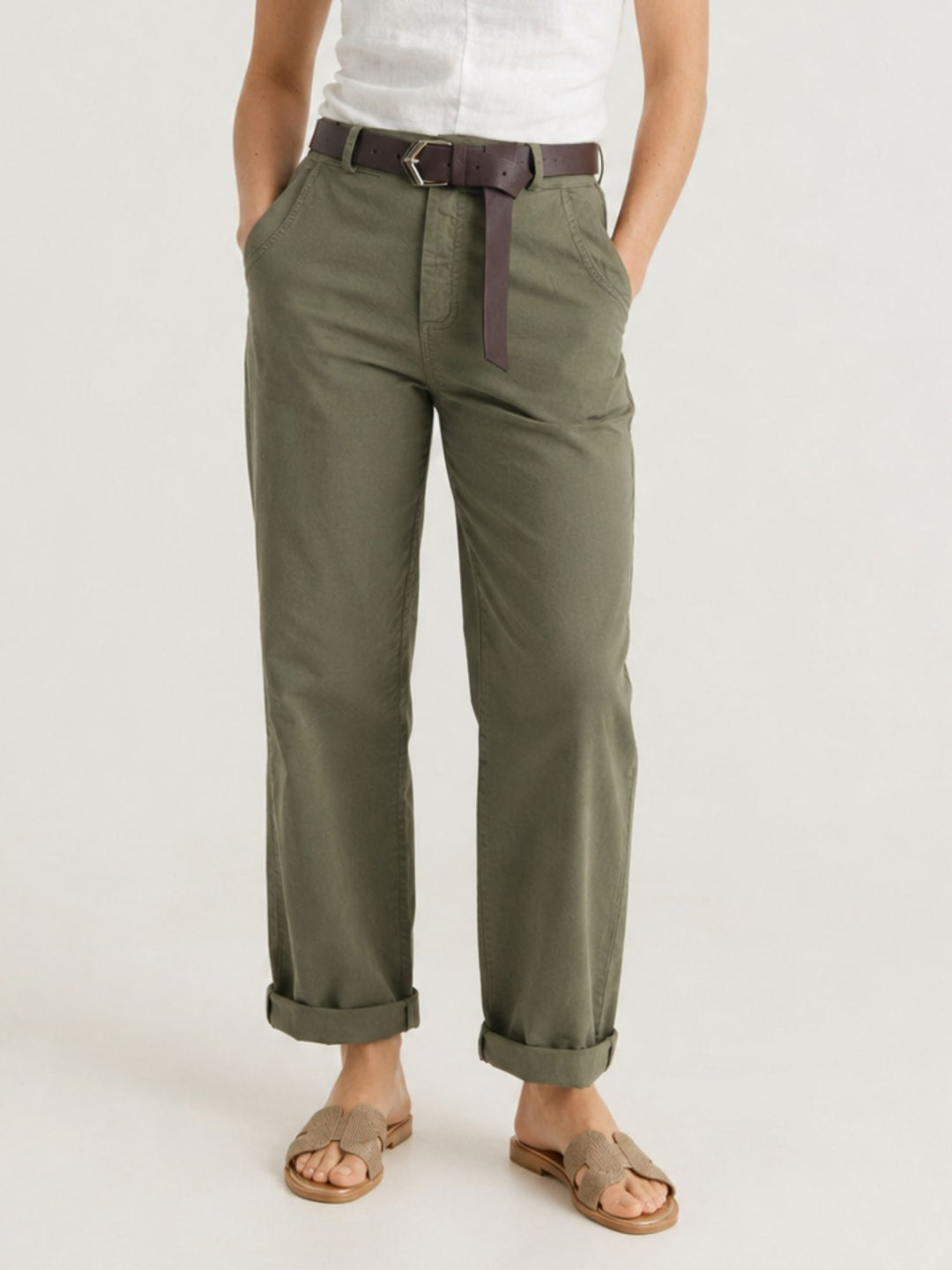 Pantalone barrel in cotone verde militare 3013 MILITARE ANDREA MORANDO 