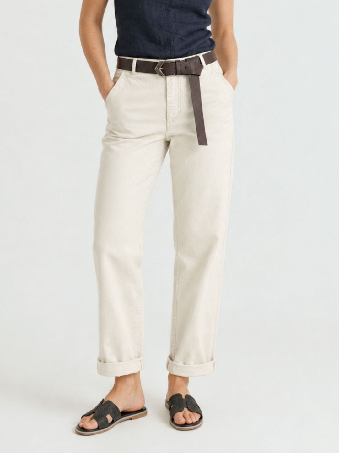 Pantalone barrel in cotone bianco 3013 PANNA ANDREA MORANDO 