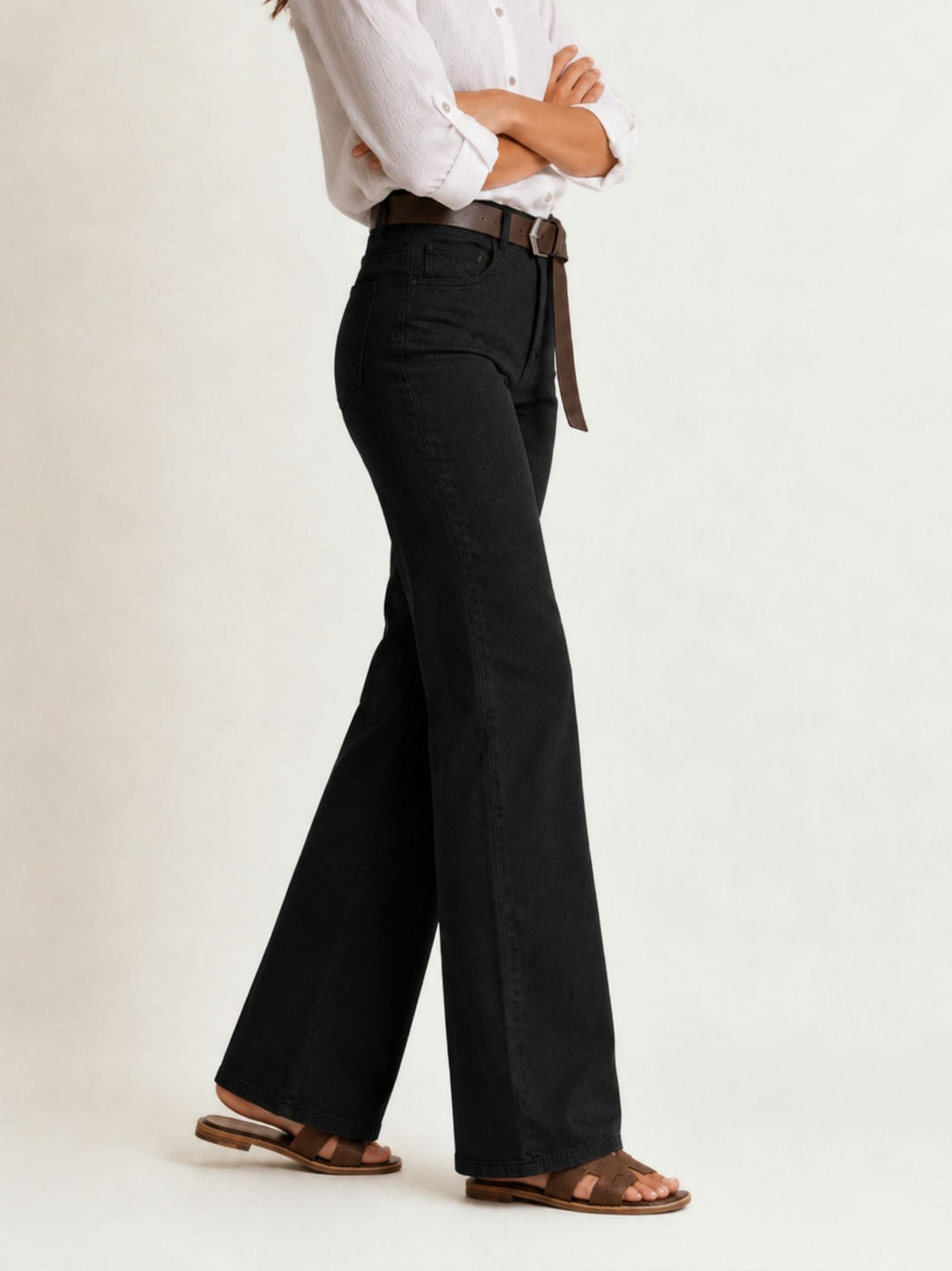 Pantalone a zampa in cotone nero 5048 NERO ANDREA MORANDO 