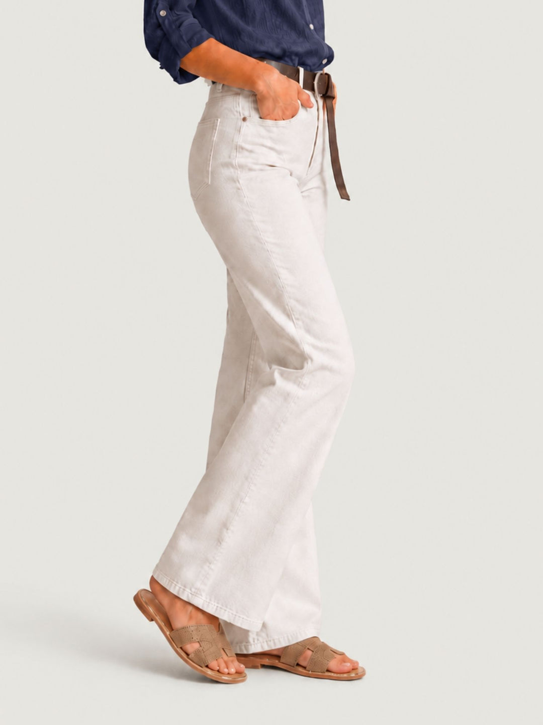 Pantalone a zampa in cotone panna 5048 PANNA ANDREA MORANDO 