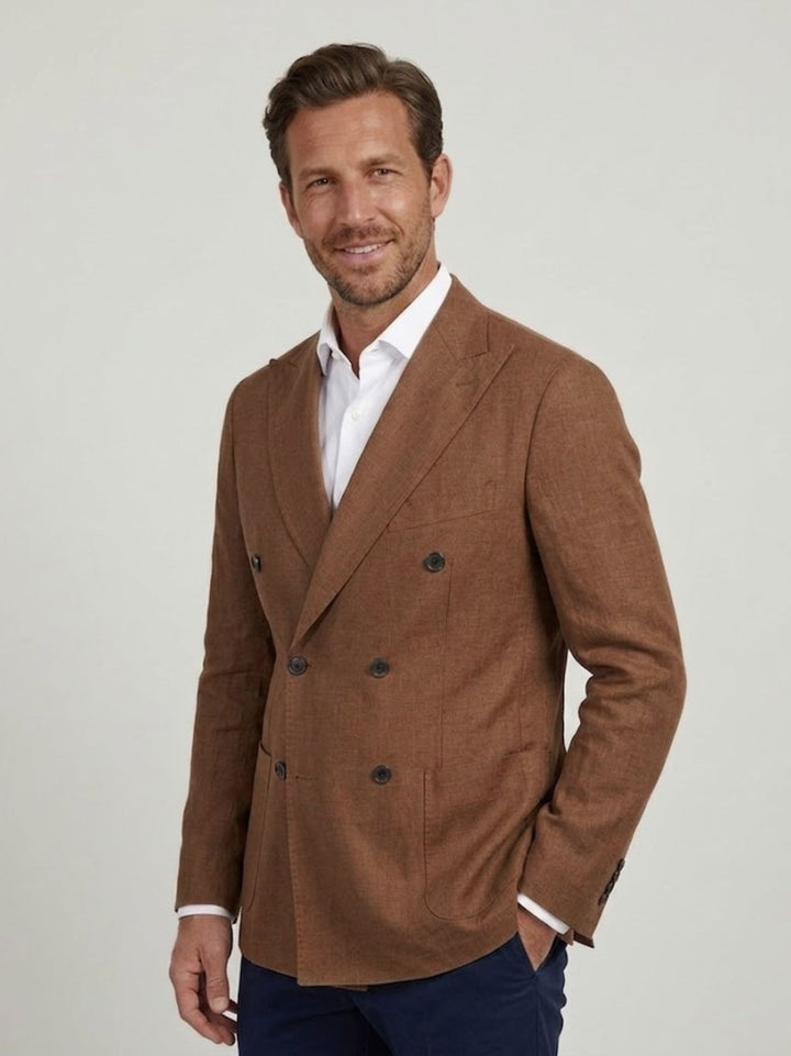 Blazer doppiopetto in misto lino tabacco MAPPAMONDO MORO ANDREA MORANDO 