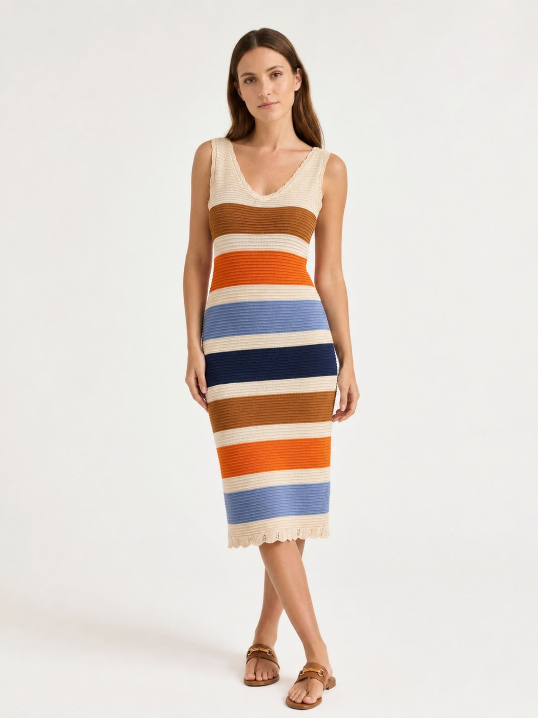 Abito midi in maglia a righe multicolor KITE733 02 ANDREA MORANDO 