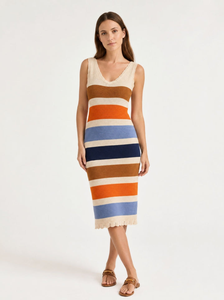 Abito midi in maglia a righe multicolor KITE733 02 ANDREA MORANDO 