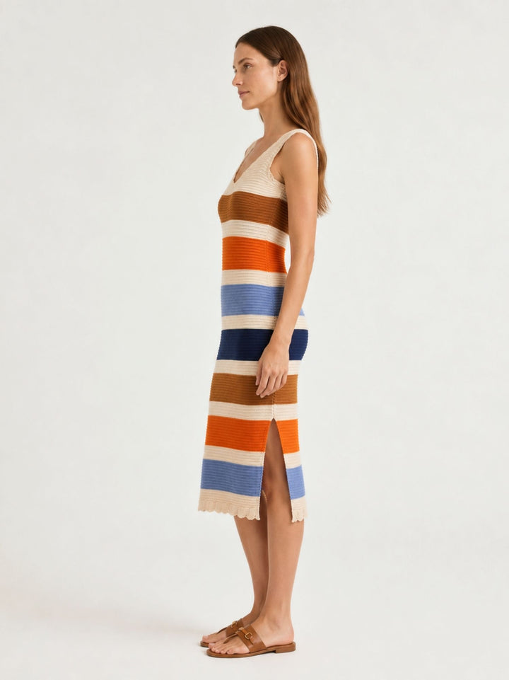 Abito midi in maglia a righe multicolor KITE733 02 ANDREA MORANDO 