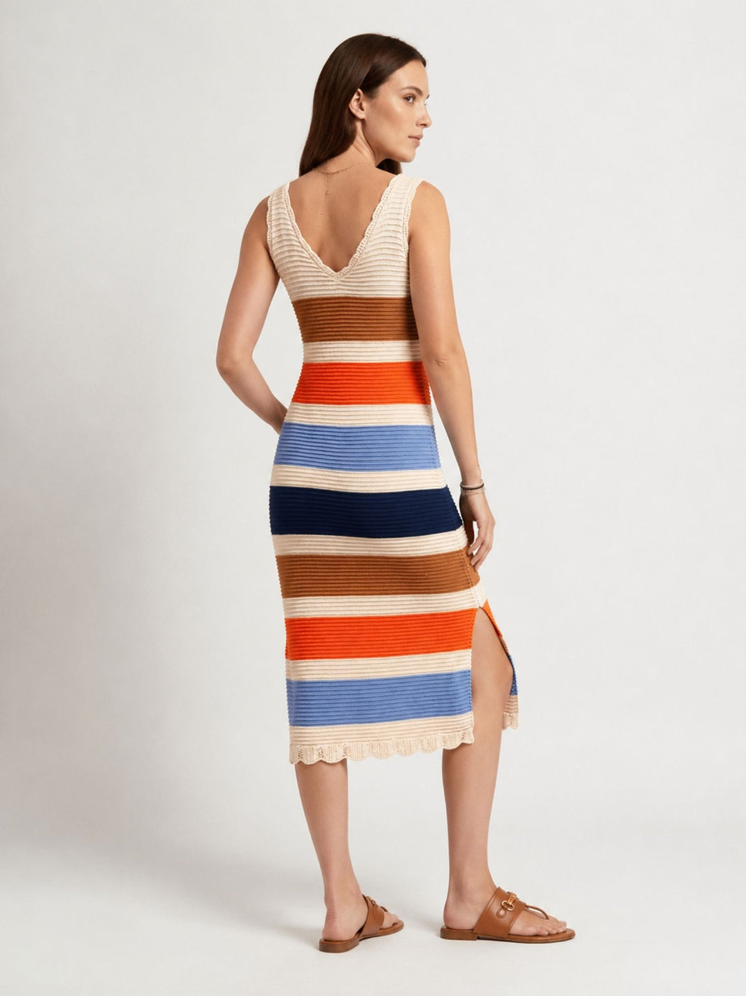 Abito midi in maglia a righe multicolor KITE733 02 ANDREA MORANDO 