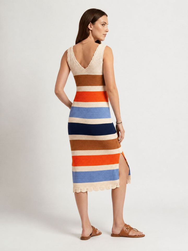 Abito midi in maglia a righe multicolor KITE733 02 ANDREA MORANDO 
