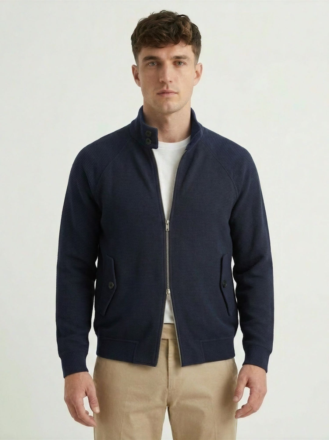 Bomber in maglia con collo a listino navy G0004PL0121M 7000 ANDREA MORANDO 