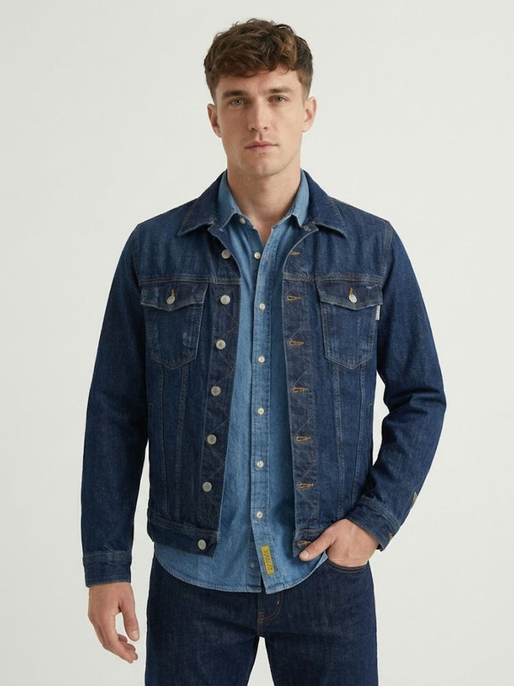 Giacca trucker in denim lavaggio blu scuro MAN JACKET023 B2 UNIFORM 