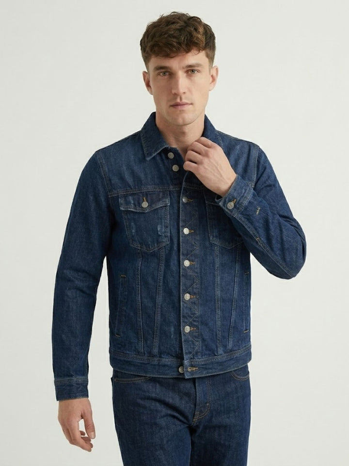 Giacca trucker in denim lavaggio blu scuro MAN JACKET023 B2 UNIFORM 