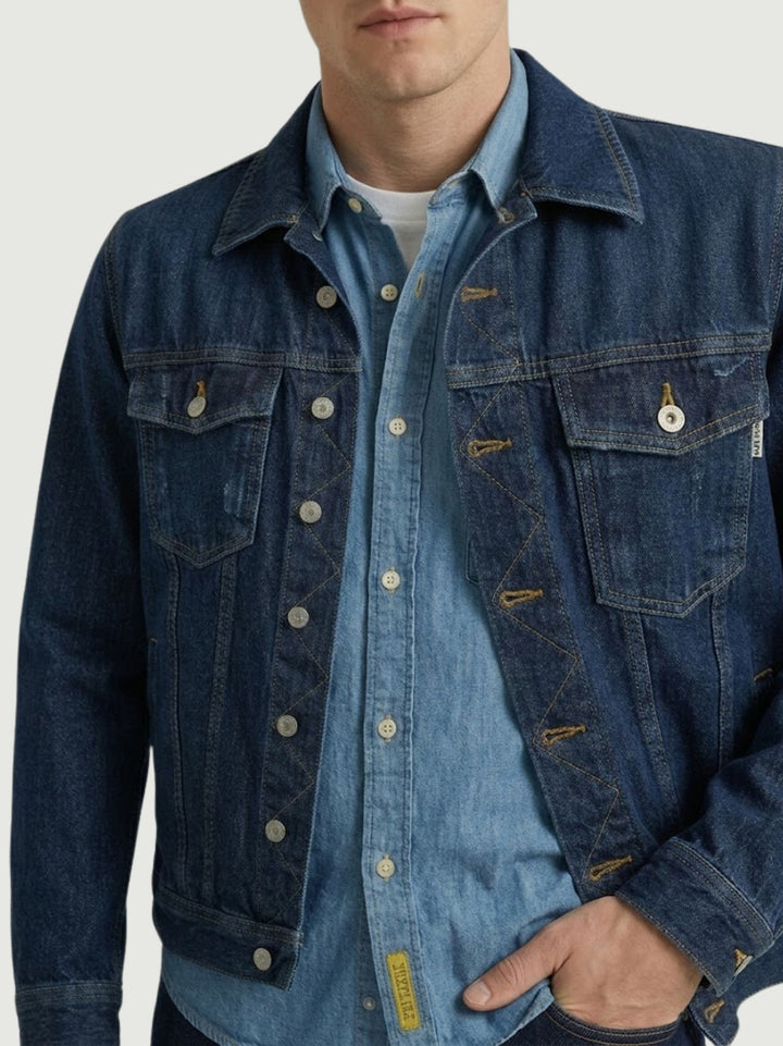 Giacca trucker in denim lavaggio blu scuro MAN JACKET023 B2 UNIFORM 