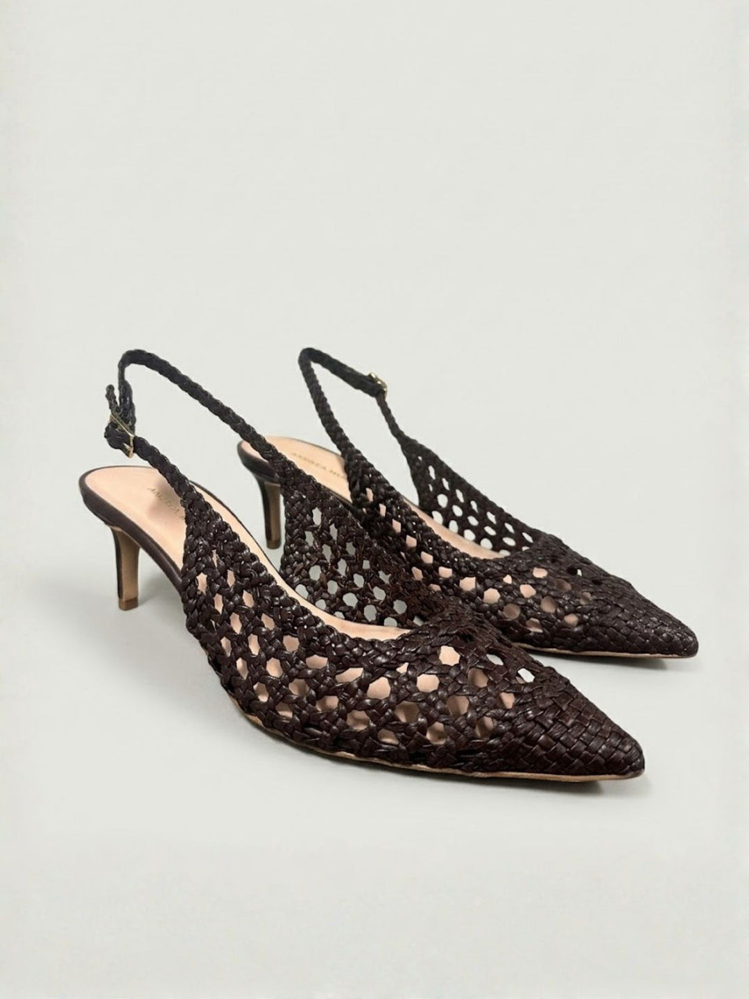 Décolleté slingback intrecciata in pelle testa di moro D107 MOCCA ANDREA MORANDO 
