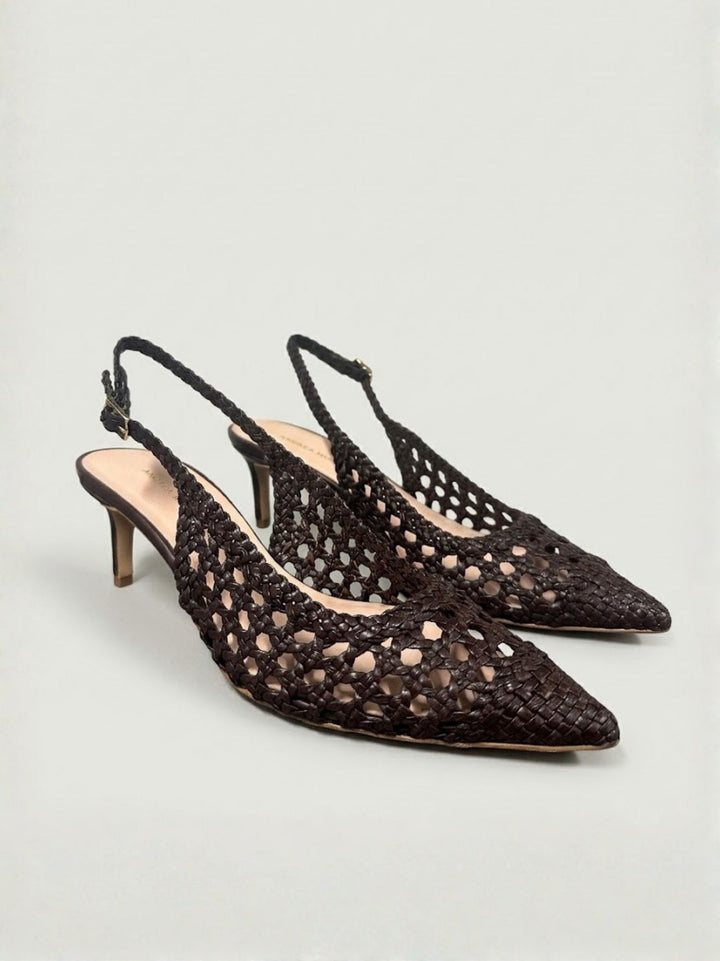 Décolleté slingback intrecciata in pelle testa di moro D107 MOCCA ANDREA MORANDO 
