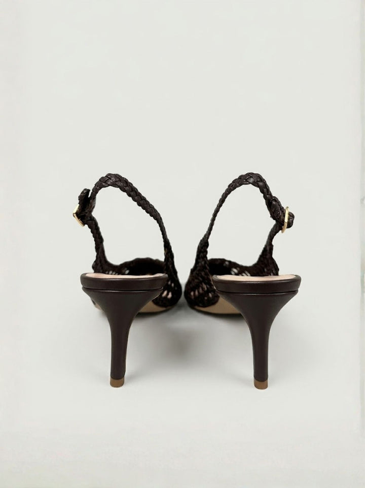 Décolleté slingback intrecciata in pelle testa di moro D107 MOCCA ANDREA MORANDO 