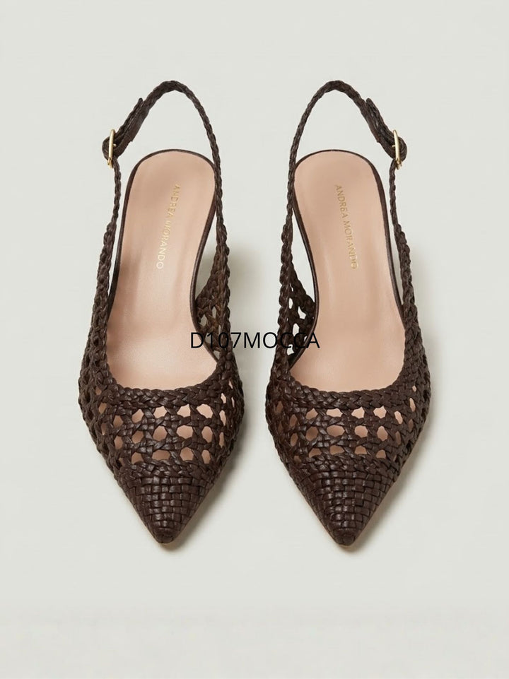 Décolleté slingback intrecciata in pelle testa di moro D107 MOCCA ANDREA MORANDO 