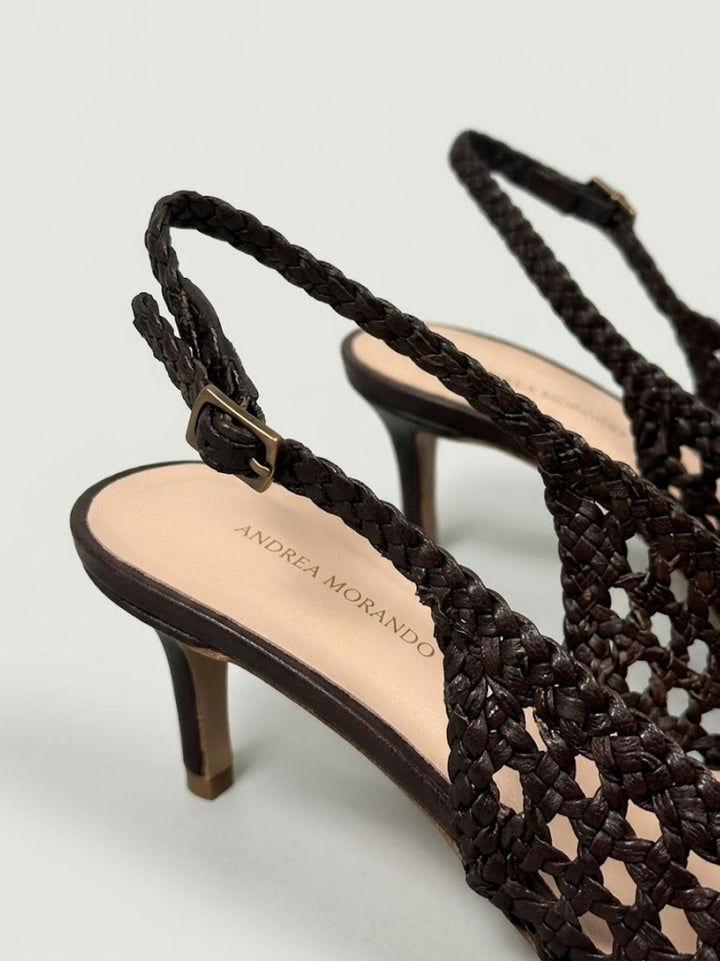 Décolleté slingback intrecciata in pelle testa di moro D107 MOCCA ANDREA MORANDO 