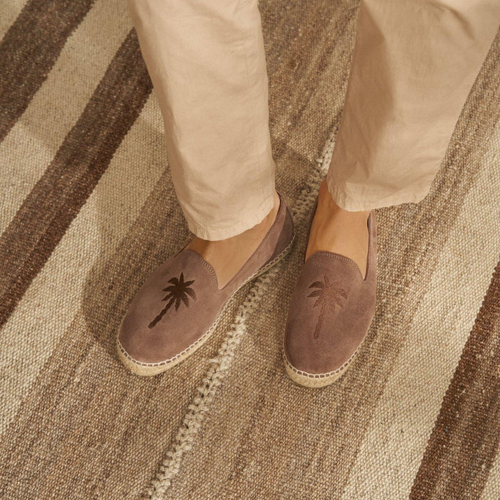 Espadrillas in camoscio Moka con ricamo palma