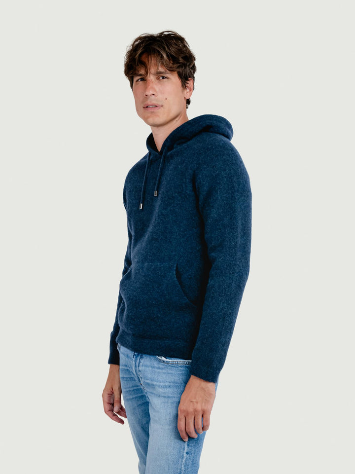FELPA CON CAPPUCCIO IN LANA MERINO BLU NAVY