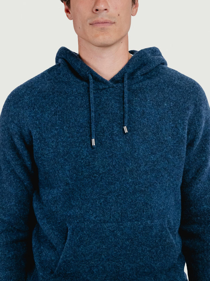 FELPA CON CAPPUCCIO IN LANA MERINO BLU NAVY