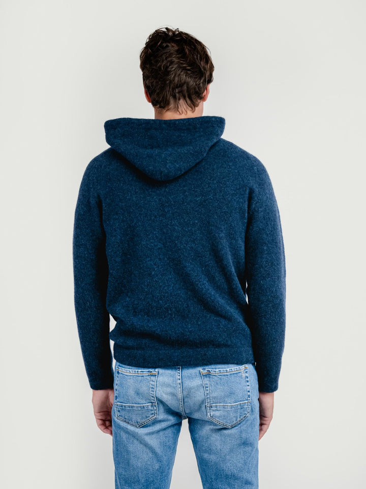 FELPA CON CAPPUCCIO IN LANA MERINO BLU NAVY