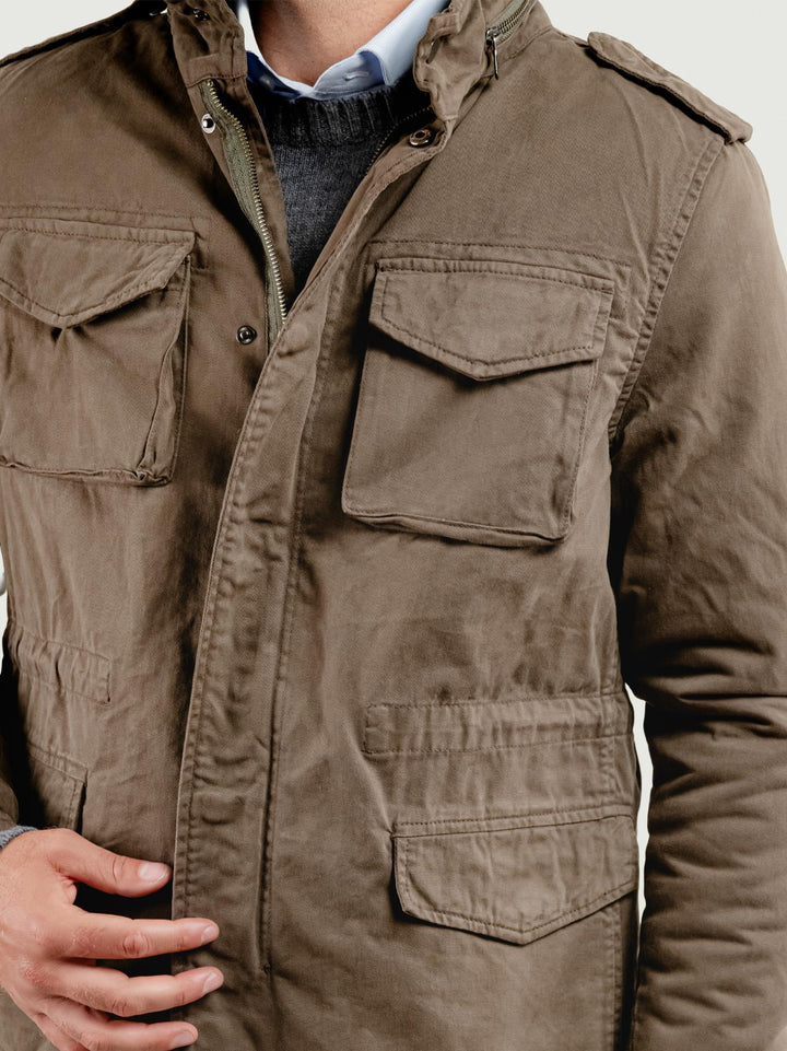 FIELD JACKET IN COTONE CON IMBOTTITURA SEPARABILE FANGO