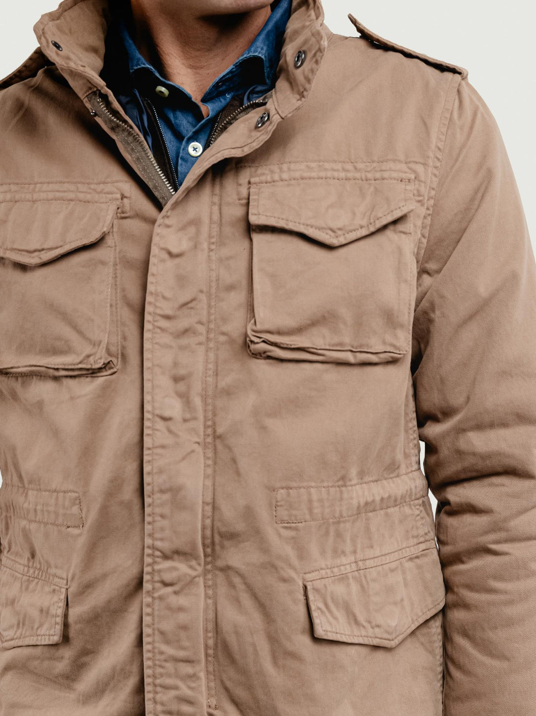 FIELD JACKET IN COTONE CON IMBOTTITURA SEPARABILE TORTORA