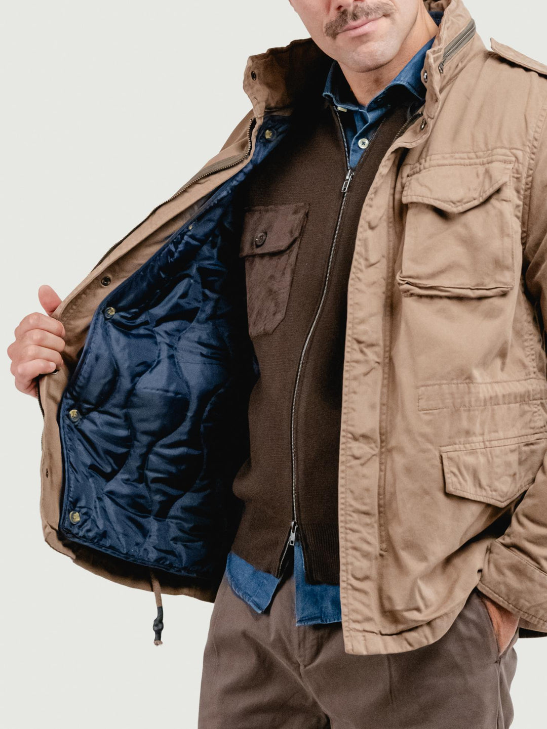 FIELD JACKET IN COTONE CON IMBOTTITURA SEPARABILE TORTORA