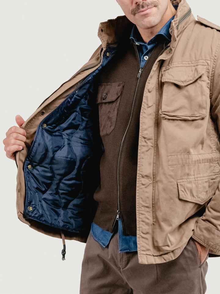 FIELD JACKET IN COTONE CON IMBOTTITURA SEPARABILE TORTORA