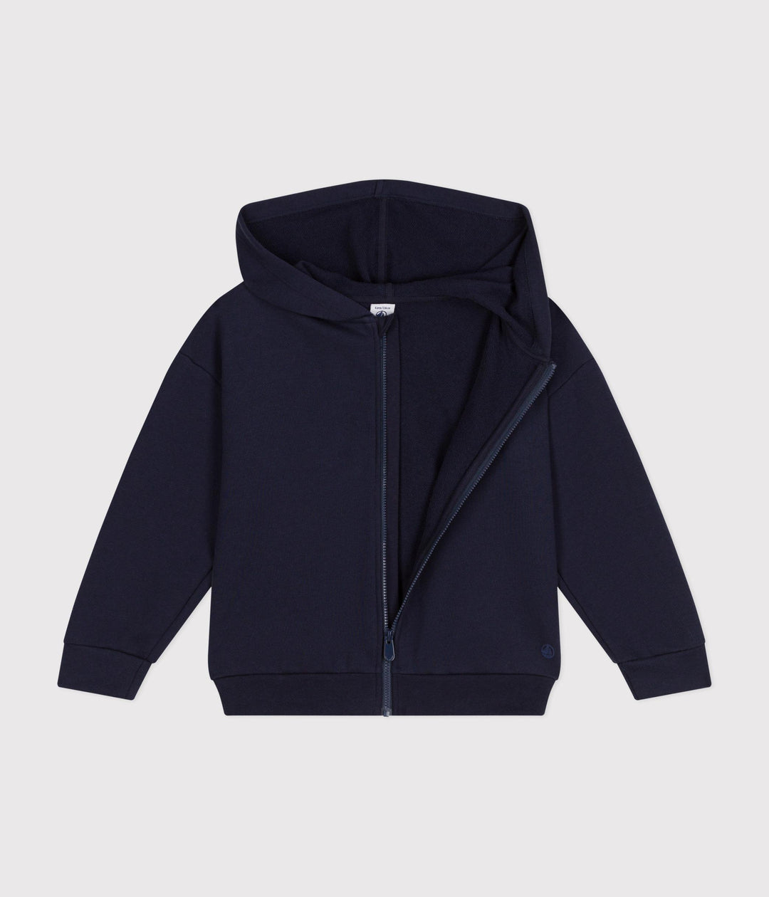 Felpa blu con zip e cappuccio stemma cuore