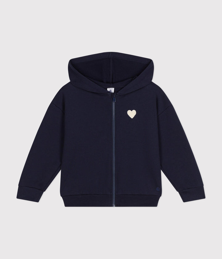 Felpa blu con zip e cappuccio stemma cuore