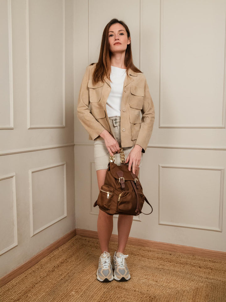 GIACCA BORACAY IN CAMOSCIO CON TASCHE BEIGE