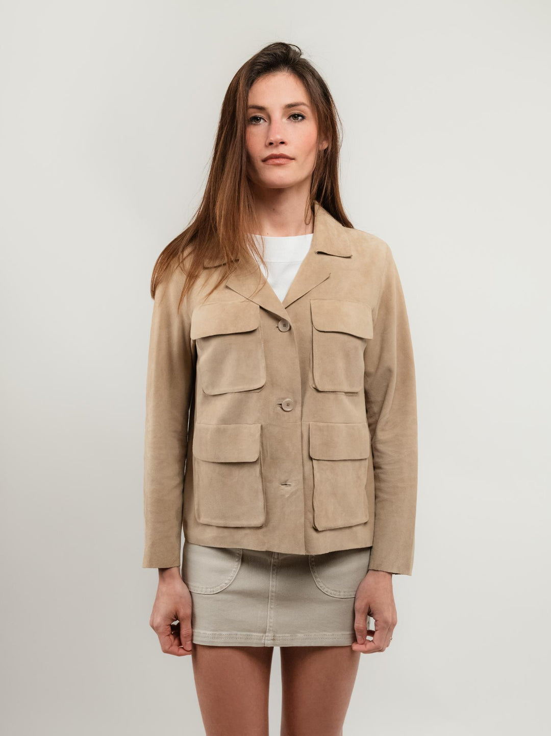 GIACCA BORACAY IN CAMOSCIO CON TASCHE BEIGE