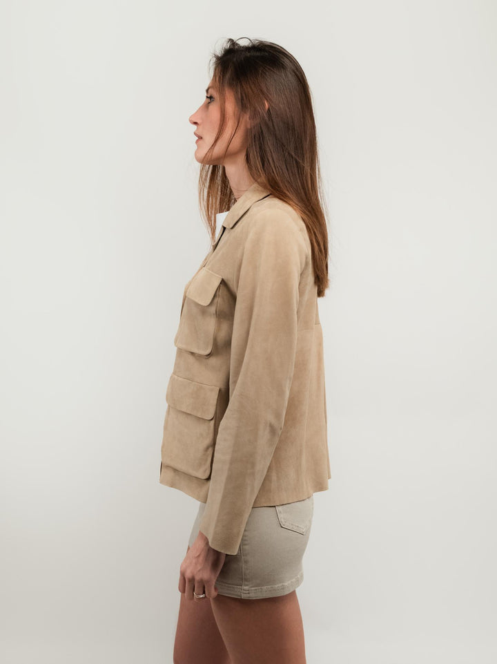 GIACCA BORACAY IN CAMOSCIO CON TASCHE BEIGE