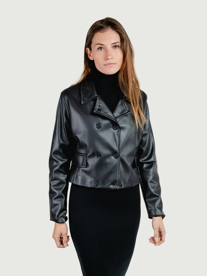 GIACCA CROPPED DOPPIOPETTO IN ECOPELLE NERA