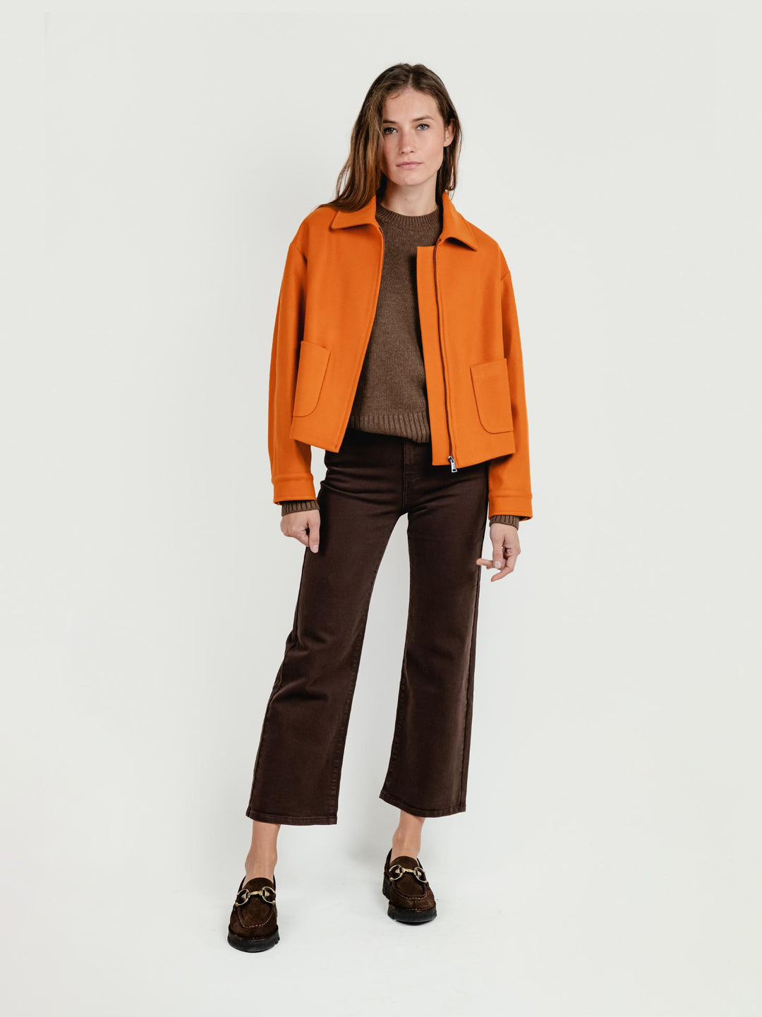 GIACCA CROPPED IN MISTO LANA ARANCIO