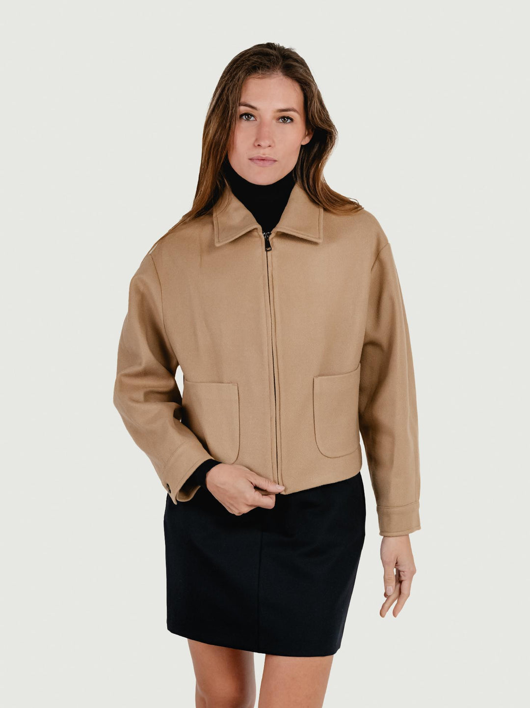 GIACCA CROPPED IN MISTO LANA CAMMELLO