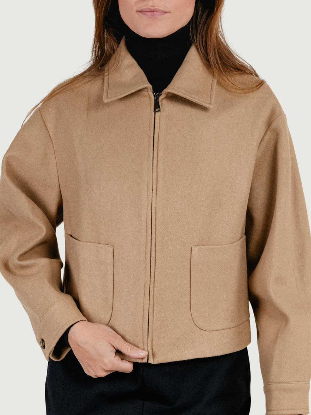 GIACCA CROPPED IN MISTO LANA CAMMELLO